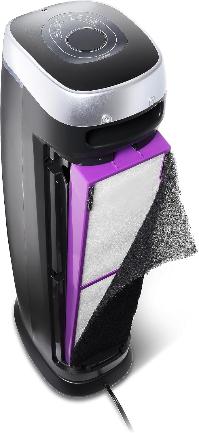 GermGuardian 5-In-1 HEPA Air Purifier for Home, Large Rooms Up To 915 Sq. Ft. with HEPA Pet Air Filter, UV-C Light & Odor Reduction, AC5250PT, 28' Tower, Gray