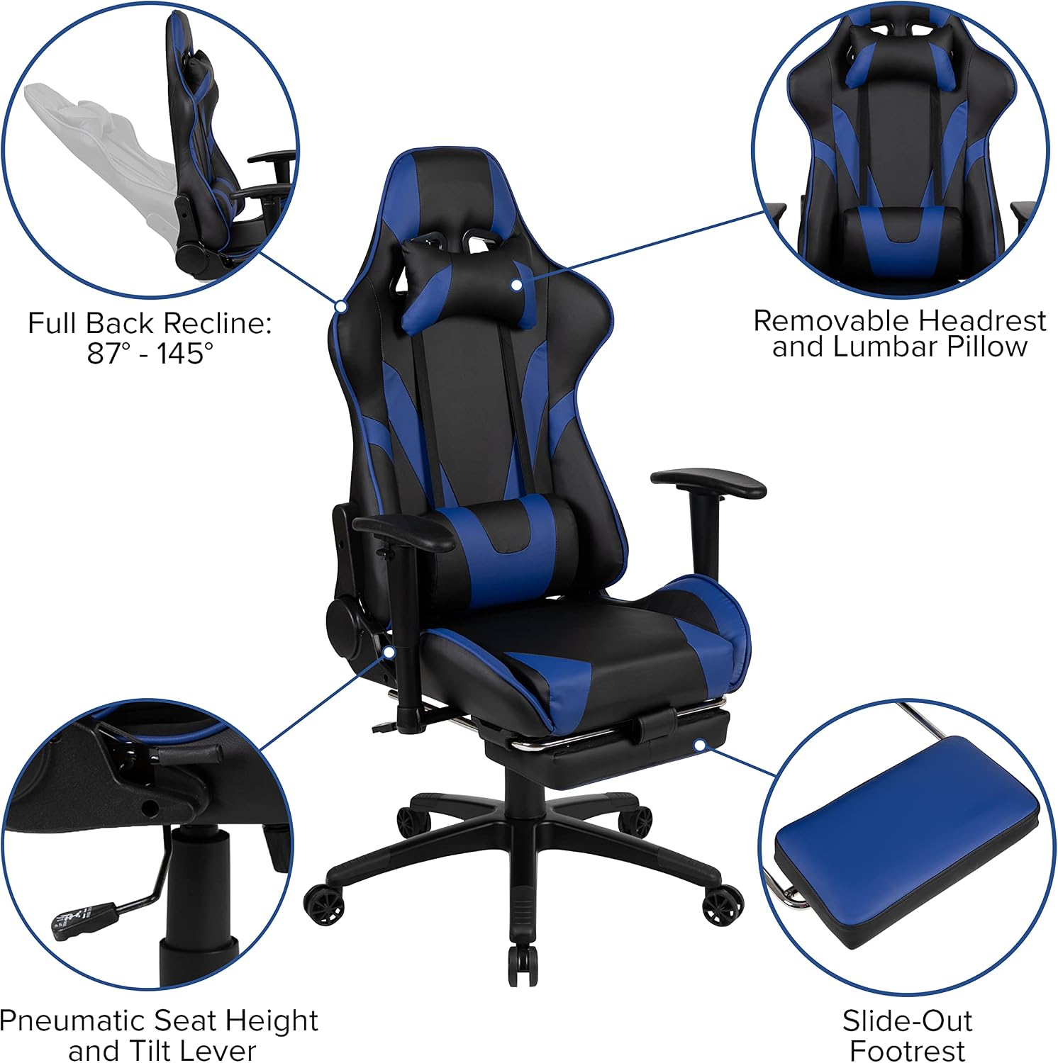 Flash Furniture Red Gaming Desk with Cup Holder/Headphone Hook & Blue Reclining Gaming Chair with Footrest