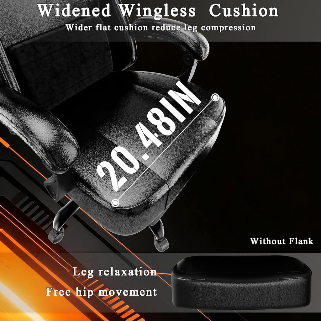 Gaming Chair with Pocket Spring Cushion and Footrest, Ergonomic Computer Chair for Adults, Breathable PU Leather Game Chair, Adjustable Headrest and Lumbar Support Office Desk Chair