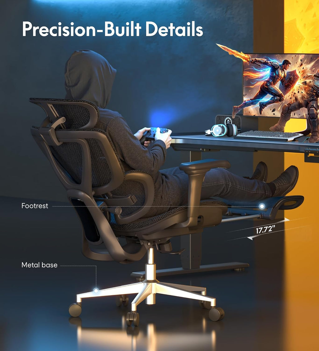 FLEXISPOT Sentinel Ergonomic Gaming Chair with Dual-Wing Adaptive Lumbar, 3D Armrests, 3-Position Recline up to 120°, Height-Adjustable Backrest, Premium Mesh Computer Desk Chair for Home & Office