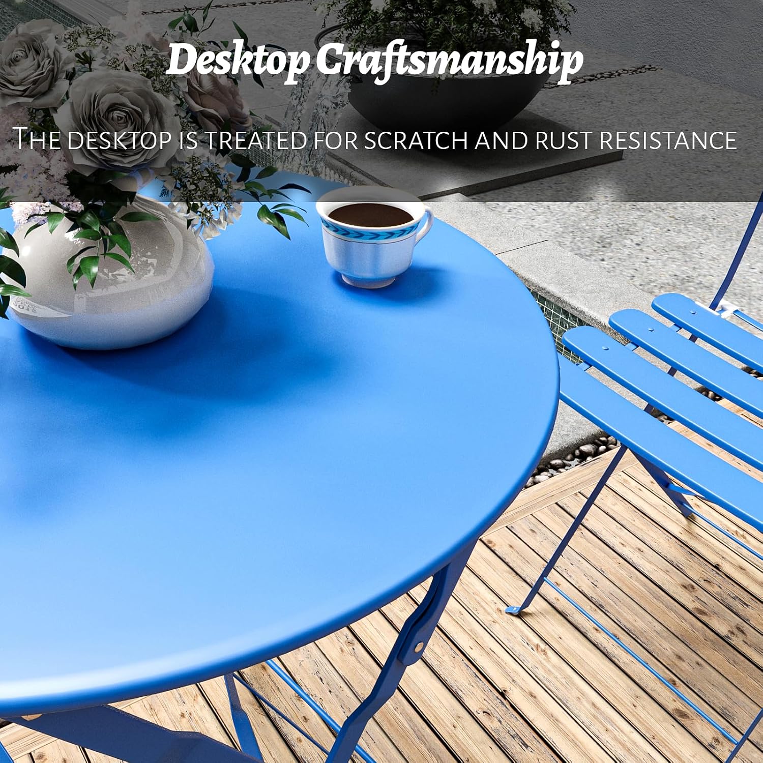 Patio Bistro Set Outdoor Furniture Set Folding Bistro Table and Chairs Conversation Set for Bistro Balcony Porch Yard Garden(Blue with Cushion)
