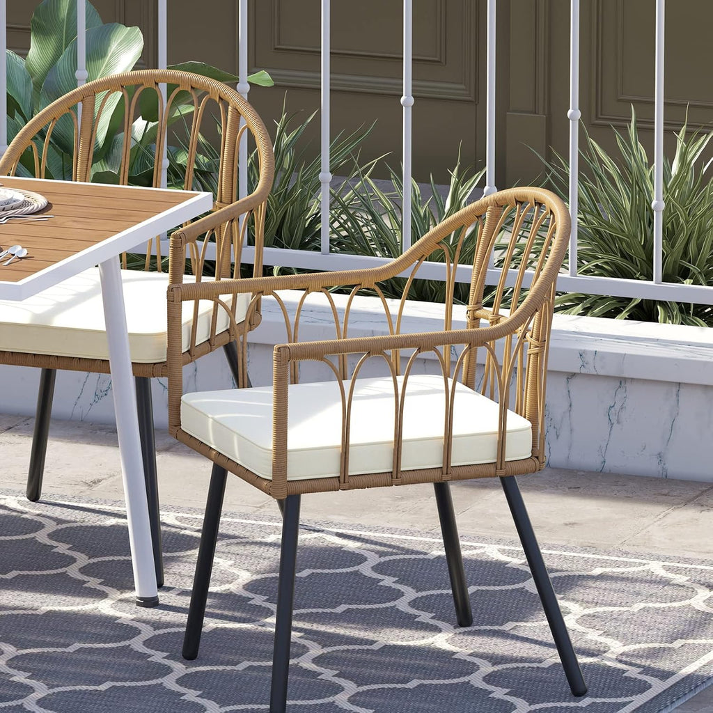 YITAHOME 4 Pieces Rattan Wicker Dinning Chairs, Outdoor Indoor Patio Furniture Set with Cushion and Curved Back All Weather Bistro Chair for Garden Backyard Porch Poolside Restaurant (Beige)