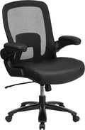 Flash Furniture Big & Tall Swivel Office and Gaming Chair with LeatherSoft Seat, Mesh Office Chair with Flip-Up Armrests and Adjustable Height, Black