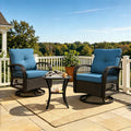 SHGJ&SOFT 3 Piece Patio Furniture Set, 2 Outdoor Swivel Rocking Chairs with Side Table, Wicker Glider Chairs, All-Weather Rattan Bistro Set for Porch, Deck, Pool (Blue, Brown Open-Weave Rattan)