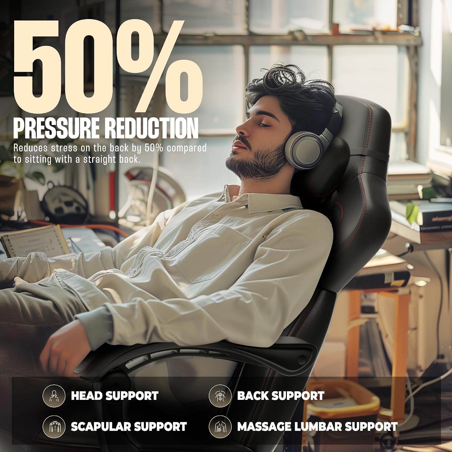 Dowinx Gaming Chair with Footrest, Game Chair for Heavy People, Gamer Chair for Adult with Massage, Computer Gaming Chair with PU, PC Game Chairs for 200lbs (Black)