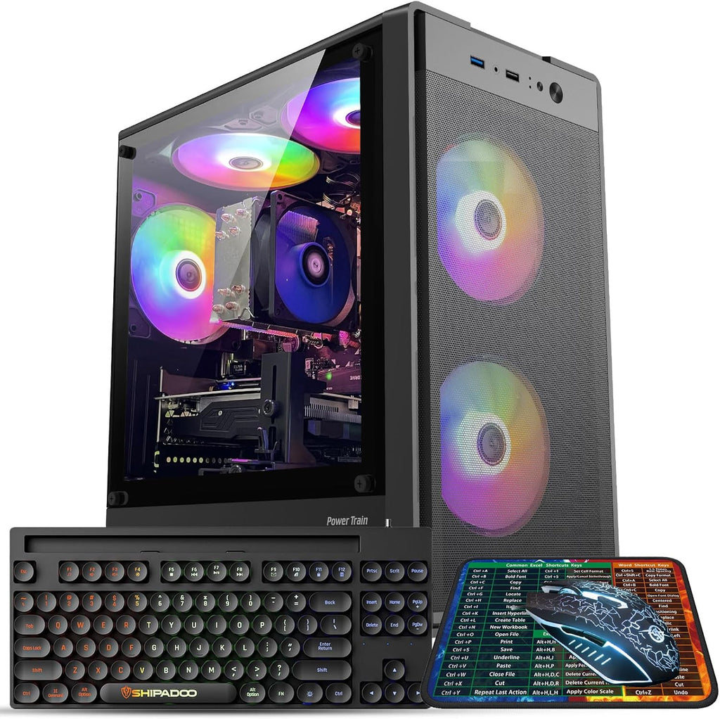 Gaming PC Computer Desktop, Ryzen 5 6-core up to 4.2GHz, RTX 2060 6G, 16GB DDR4, 512GB SSD, WiFi 6, RGB Fan x5, Prebuilt Windows 11 Home Tower Computers