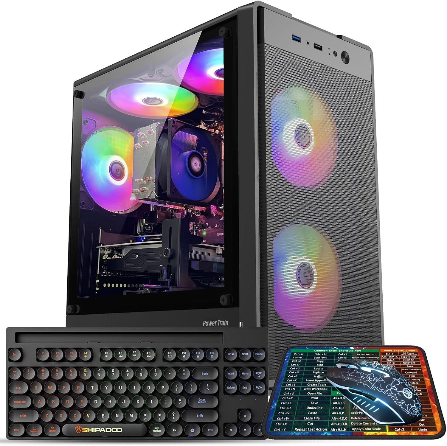 Gaming PC Computer Desktop, Ryzen 5 6-core up to 4.2GHz, RTX 2060 6G, 16GB DDR4, 512GB SSD, WiFi 6, RGB Fan x5, Prebuilt Windows 11 Home Tower Computers