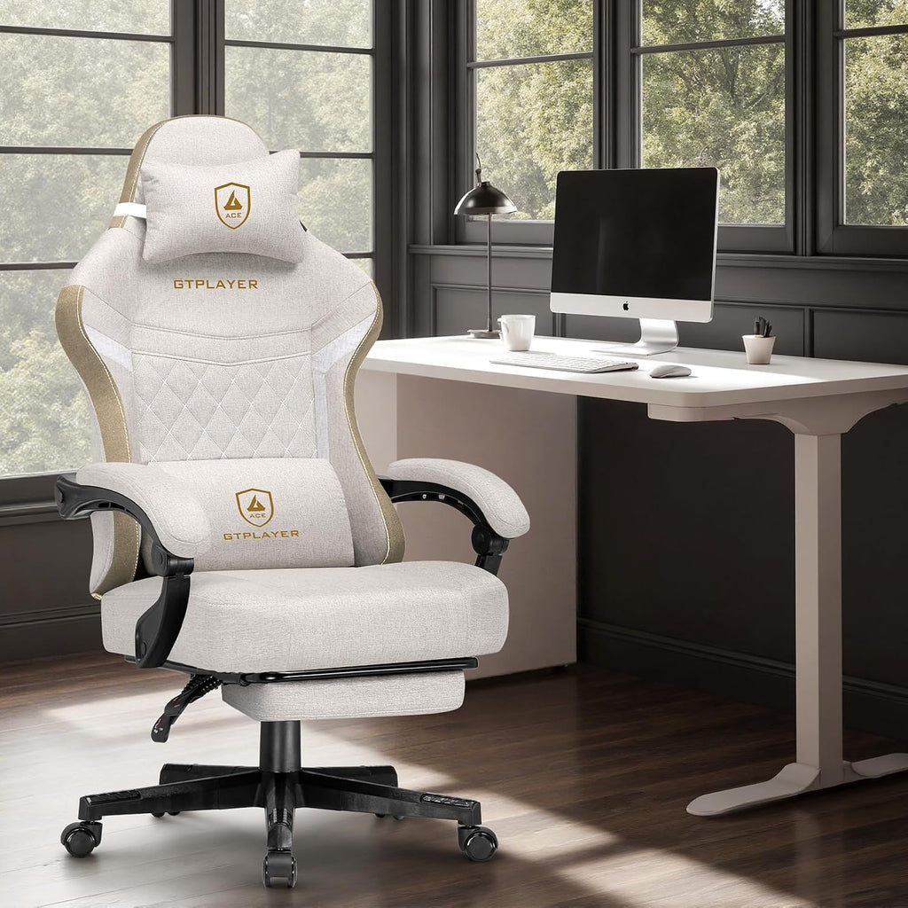 GTPLAYER Gaming Chair, Fabric Computer Office Chair with Pocket Spring Cushion, Ergonomic Office and Gaming, Video Gaming Chair with Linkage Armrests, High Back Desk Chair with Adjustable Recliner