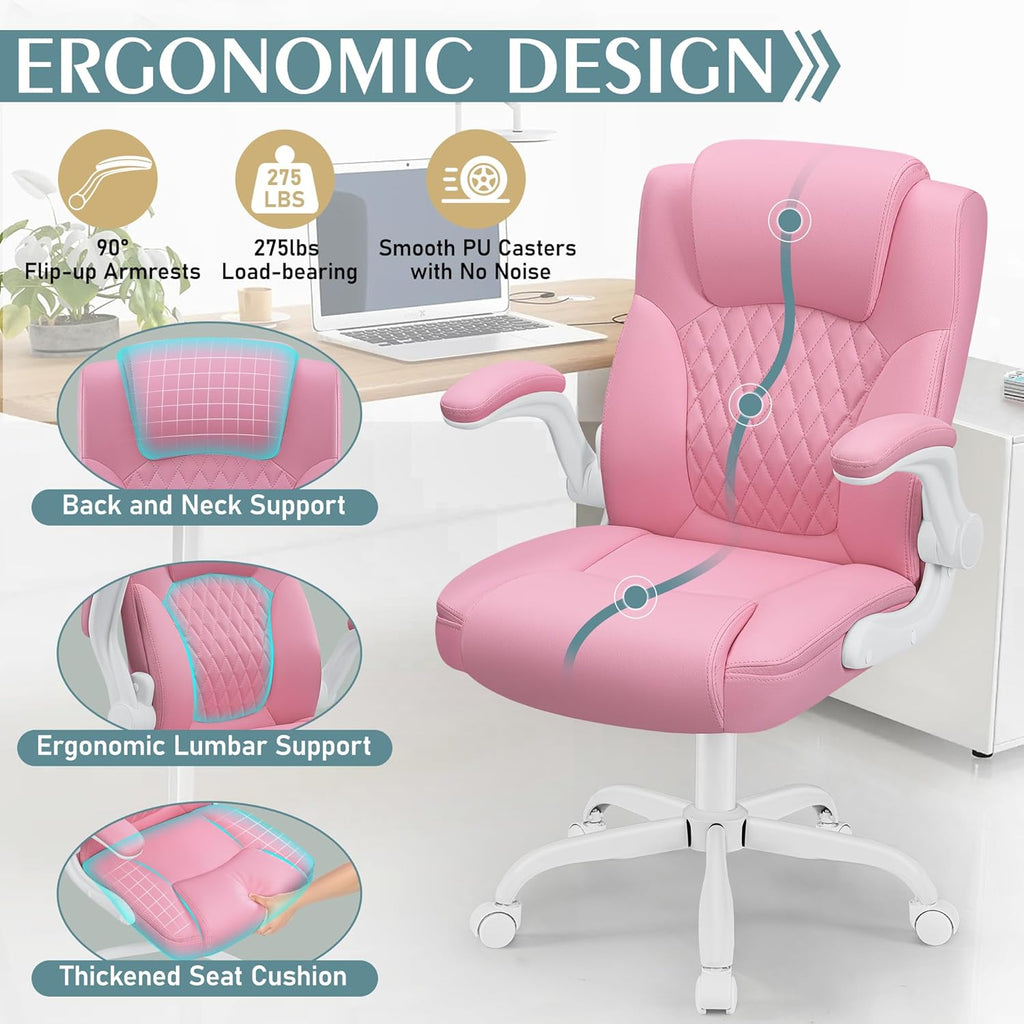 Leather Office Chair, PU Home Computer Desk Chairs with Ergonomic Back Support, 360°Swivel Free，Small Gaming Chair with Wheels and Adjustable Armrests, for Short People Use