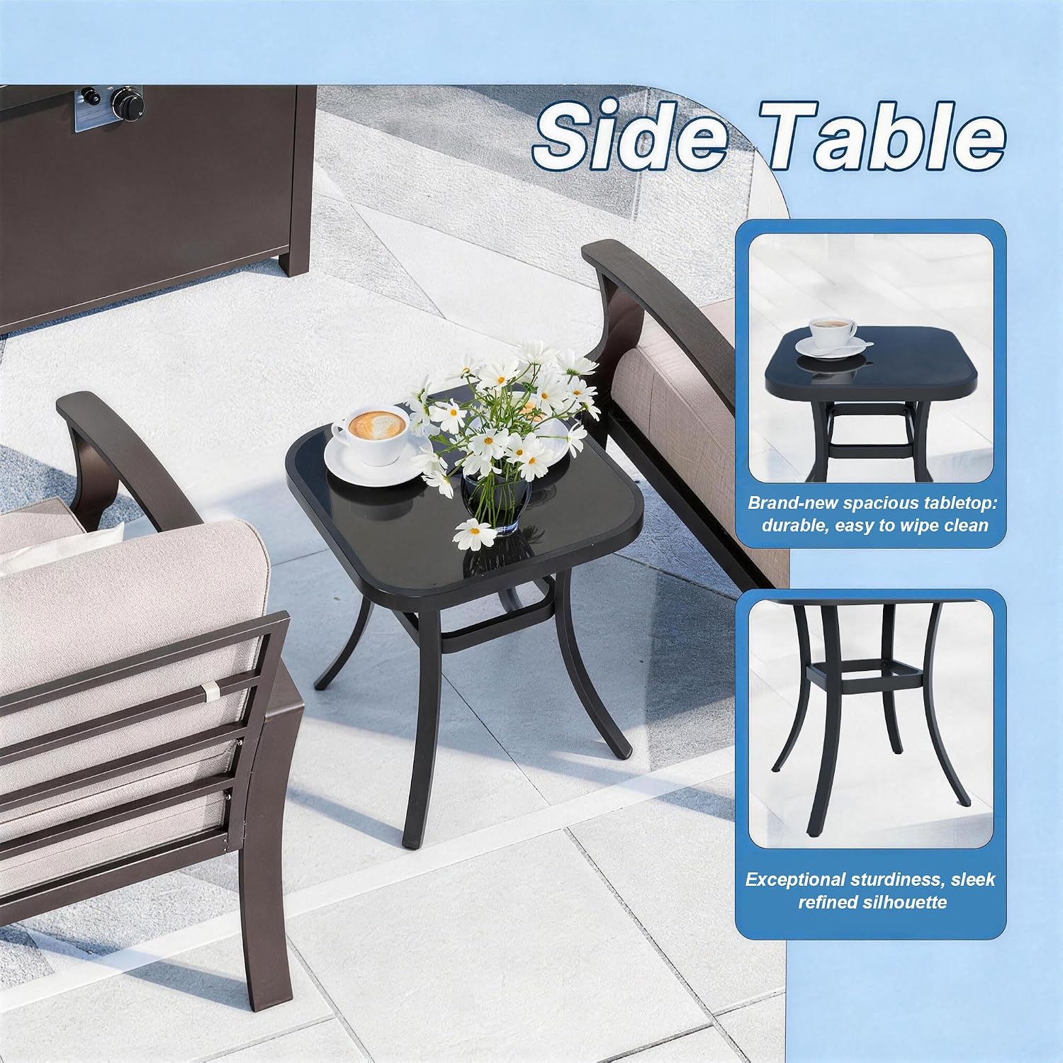 Kurapika 5 Pieces Patio Furniture Set, Outdoor Aluminum Swivel Gliders Rocker, Patio Bistro Set Rocking Chair with Thickened Cushions and Side Table(Sand)