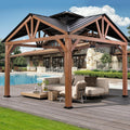 Modern Shade Cedar Wood Gazebo 12' x 12', Heavy Duty Hardtop Gazebo with Steel Roof, Water Resistant, Wind Resistant, Solid Wood Framed Pavilion, Perfect for Your Permanent Outdoor Pavilion