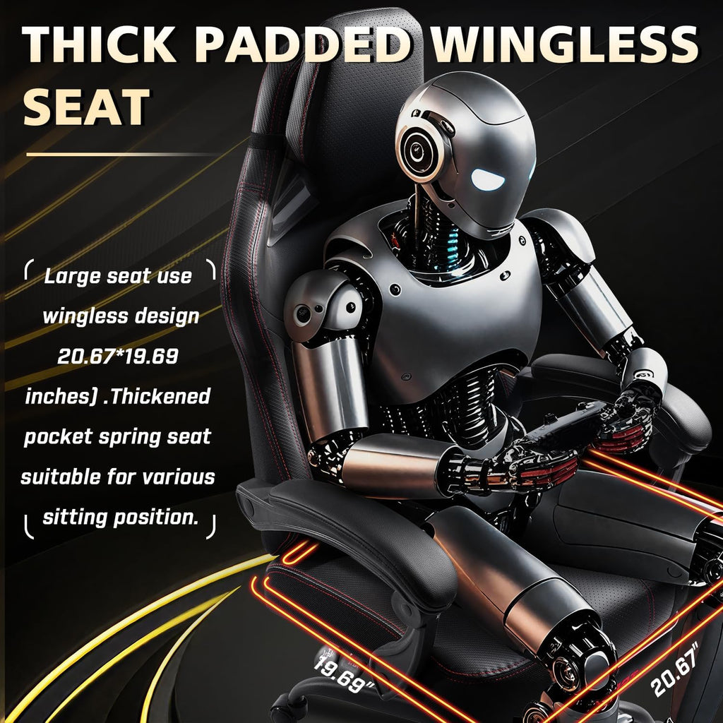 Big and Tall Gaming Chair with Massage and Pocket Spring Cushion,Gamer Chairs for Adults 400lb Weight Capacity, Video Game Chair with Headrest and Lumbar Support (Black)
