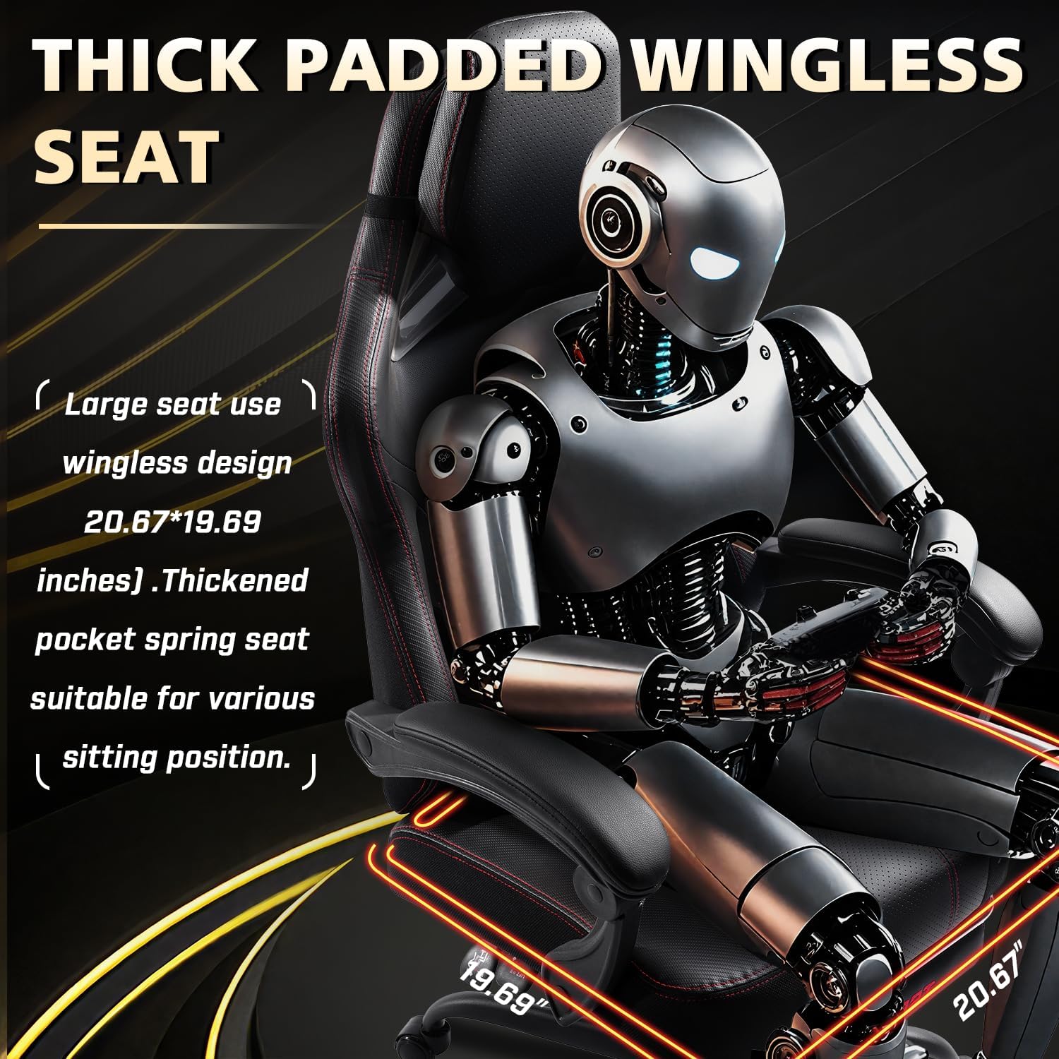 Big and Tall Gaming Chair with Massage and Pocket Spring Cushion,Gamer Chairs for Adults 400lb Weight Capacity, Video Game Chair with Headrest and Lumbar Support (Black)