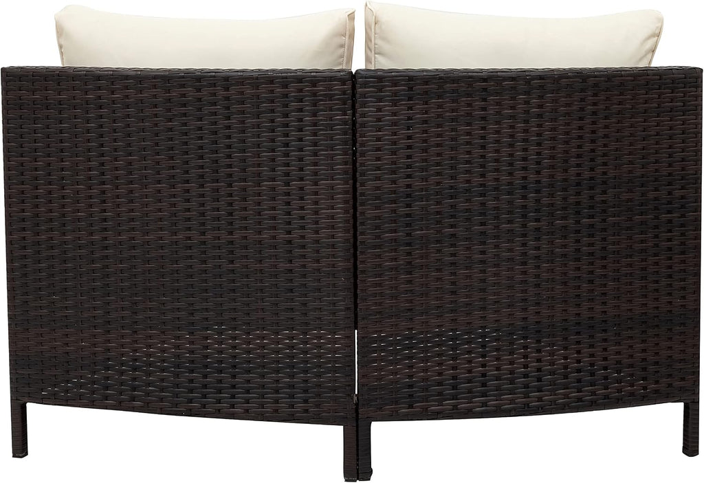 Merax 5-Piece Outdoor Sectional Sofa Set, All-Weather PE Wicker Patio Furniture with Tempered Glass Table, Half-Moon Conversation Set for Garden, Deck, Backyard Living Area,Beige