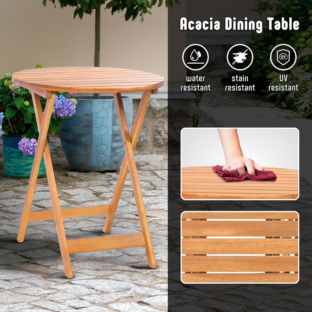 Werph 3-Piece Acacia Wood Patio Set, Foldable Bistro Table and Chairs Set of 2, Small Patio Furniture Set with Cushions, Folding Balcony Chairs Table Set for Apartment, Balcony, Deck or Porch