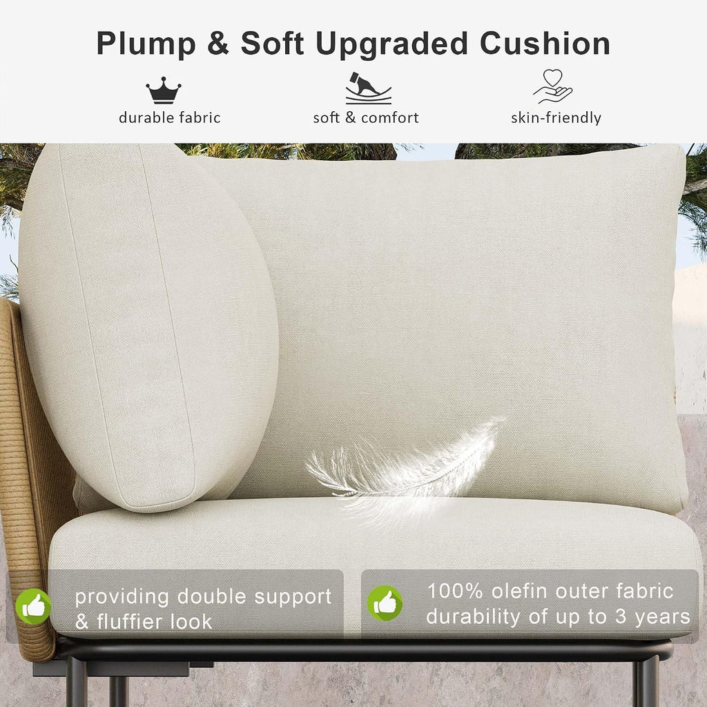 LayinSun 2 Pieces Aluminum Patio Furniture Set, Modern Modular Sectional Middle Chairs and Upgrade Thickness Cushion