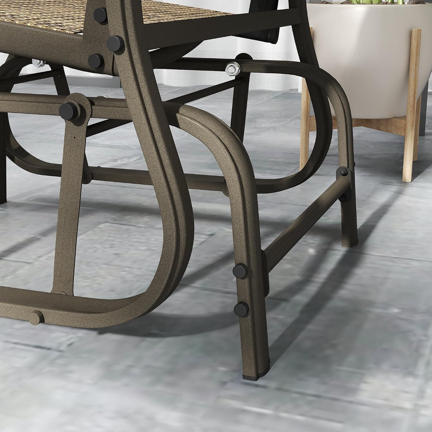 Outsunny 3-Piece Outdoor Gliders Set, Bistro Table and Chairs with Steel Frame, Tempered Glass Top Table for Patio, Garden, Backyard, Lawn, Light Mixed Brown