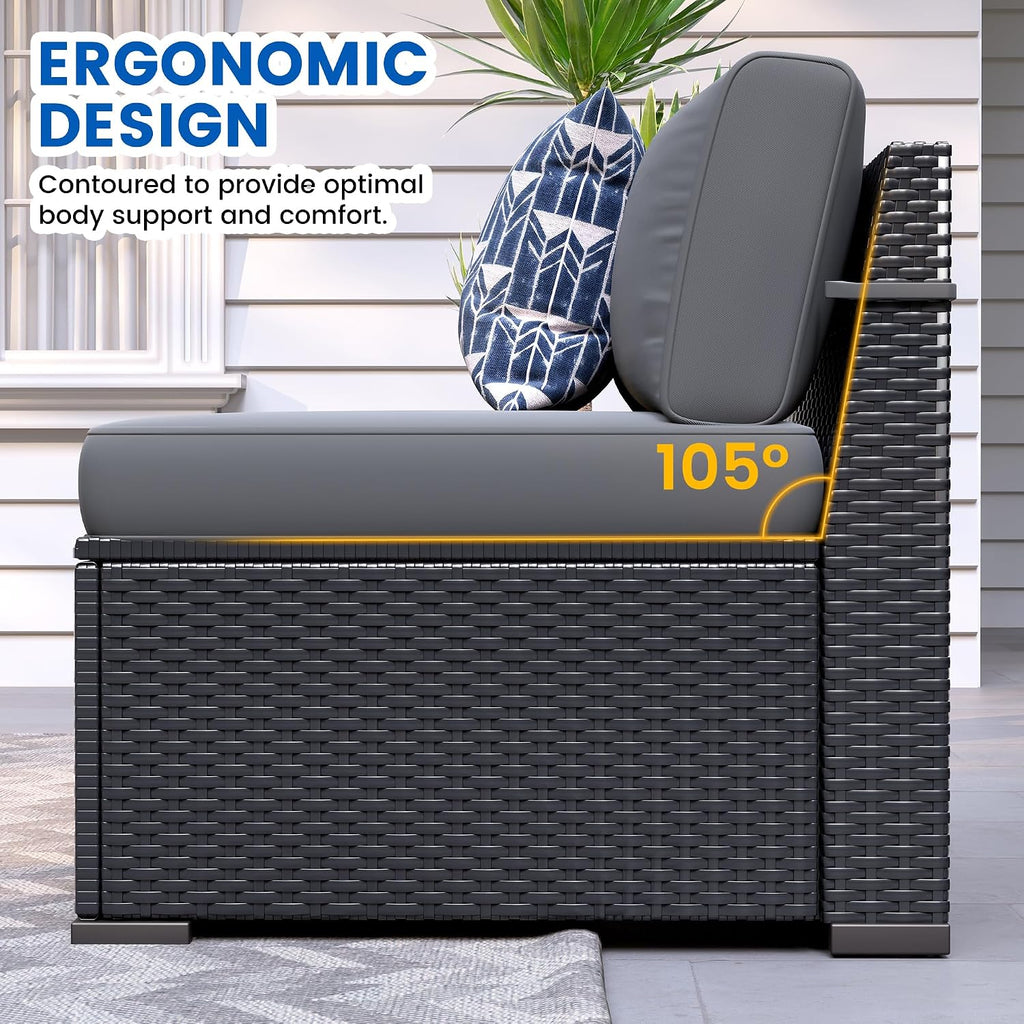 Patio Furniture Sets, 7-Piece Outdoor Patio Furniture with Thick Cushions,Coffee Table Outdoor All-Weather Conversation Set Sectional Sofa for Backyard, Poolside, Garden(Grey)