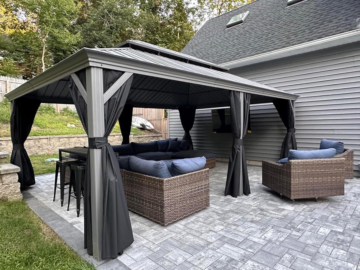 PURPLE LEAF 14' x 20' Patio Hardtop Gazebo Metal Roof Heavy Duty Wind Resistance Outdoor Permanent Large Pavilion Gazebo for Patio Deck and Garden, Netting and Curtains Included, Light Grey