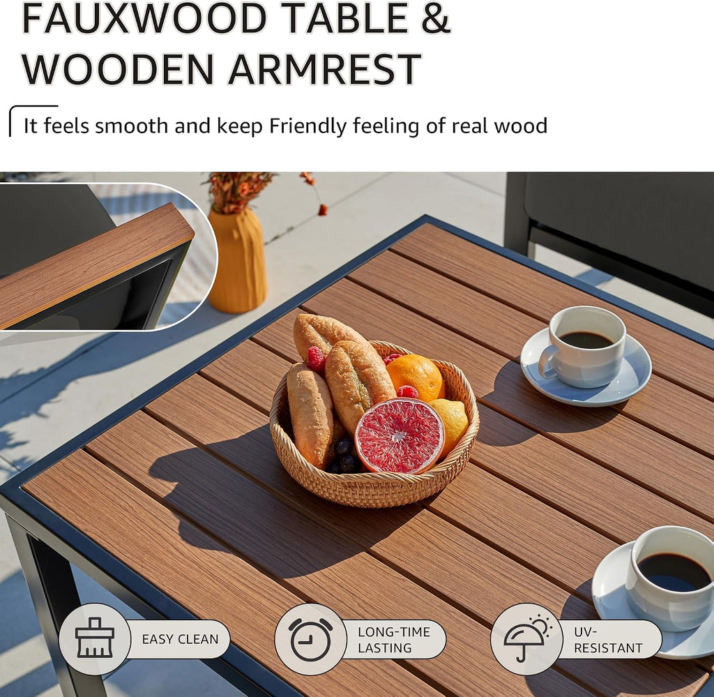 NATURAL EXPRESSIONS 6 Pieces Patio Furniture Set, Outdoor Couch with Thick Olefin Cushions, Fauxwood Armrest and Tabletop, Ergonomic Highback, Sectional Outdoor Furniture for Backyard, Deck Dark Grey