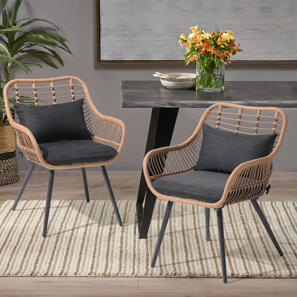 Verano Garden Set of 2 Patio Dining Chairs, Outdoor Wicker Seating Set with Soft Cushion for Indoor & Outdoor Use, Modern Wicker Dining Chairs for Backyard