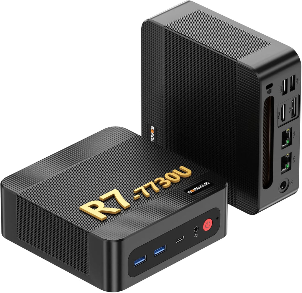 BOSGAME P4 Ultra Mini PC, AMD Ryzen 7 7730U (up to 4.5GHz), 16GB DDR4, 1TB PCIe SSD Mini Desktop Computer, Dual LAN 2.5G & Wi-Fi 6E & BT5.2, 4K Triple Display, for Home, Office, Gaming