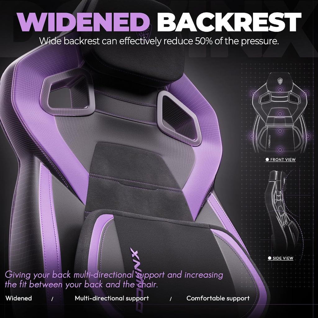 Dowinx PU Leather Gaming Chair with Footrest, Big and Tall Ergonomic Computer Chair with Lumbar Support, Wide Back Gamer Chair for Heavy People, Purple