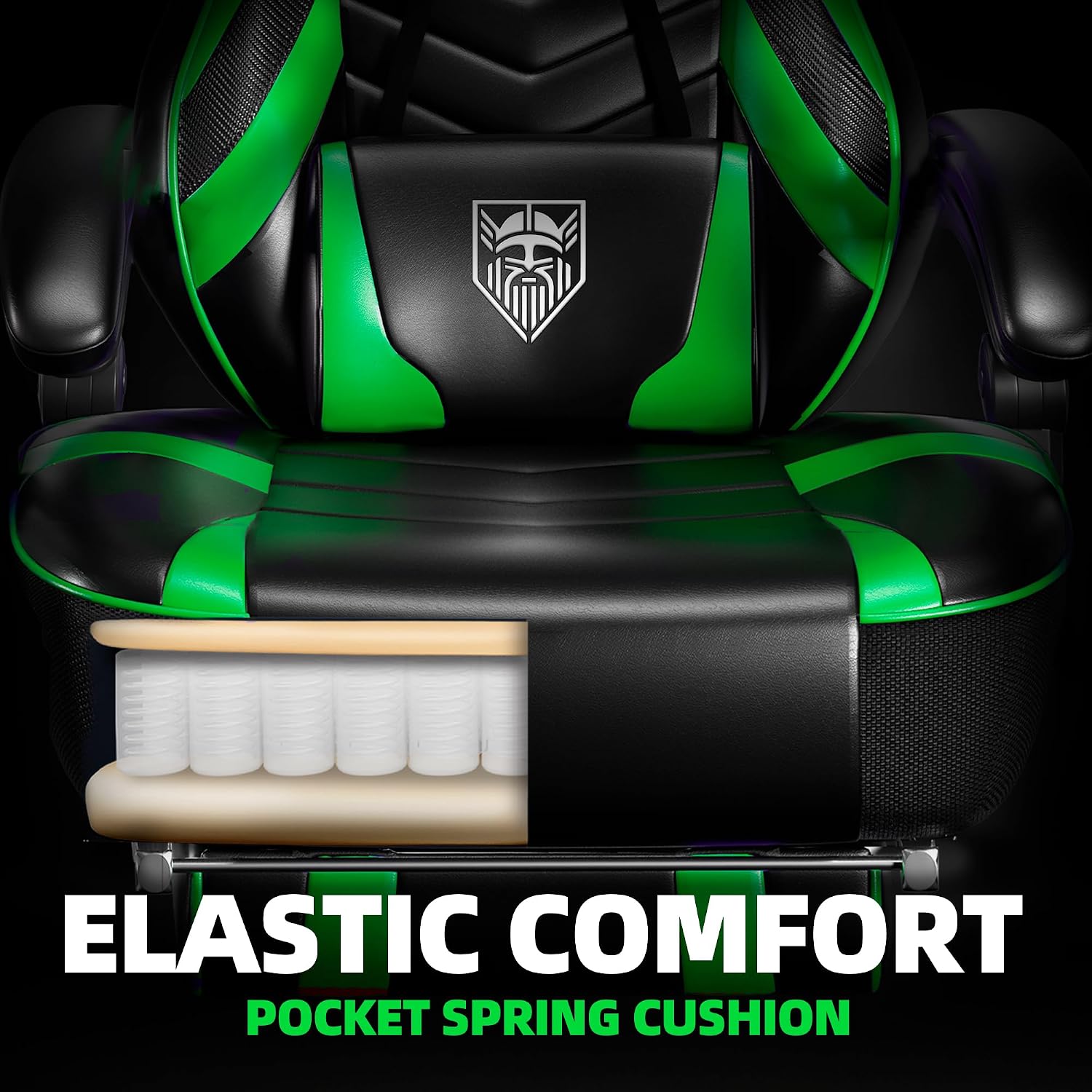Vonesse Gaming Chair, Big and Tall Gaming Chair with Footrest and Massage, Gaming Chairs for Adults with Lumbar Support, Ergonomic High Back Computer Chair with Pocket Spring Cushion (Green/Black)