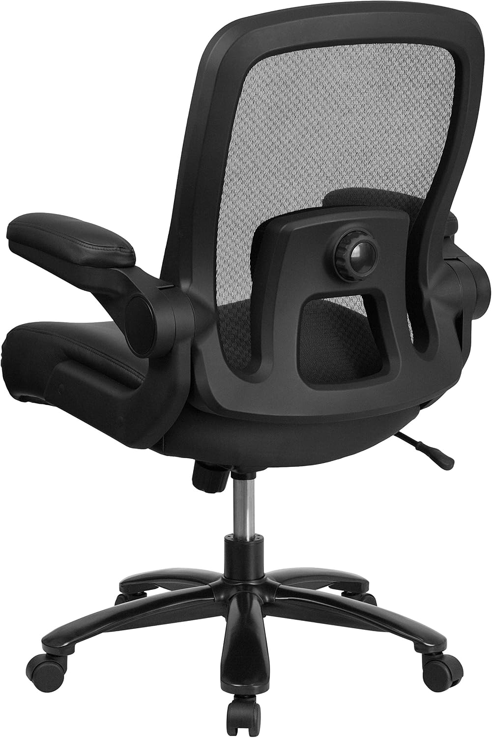 Flash Furniture Big & Tall Swivel Office and Gaming Chair with LeatherSoft Seat, Mesh Office Chair with Flip-Up Armrests and Adjustable Height, Black