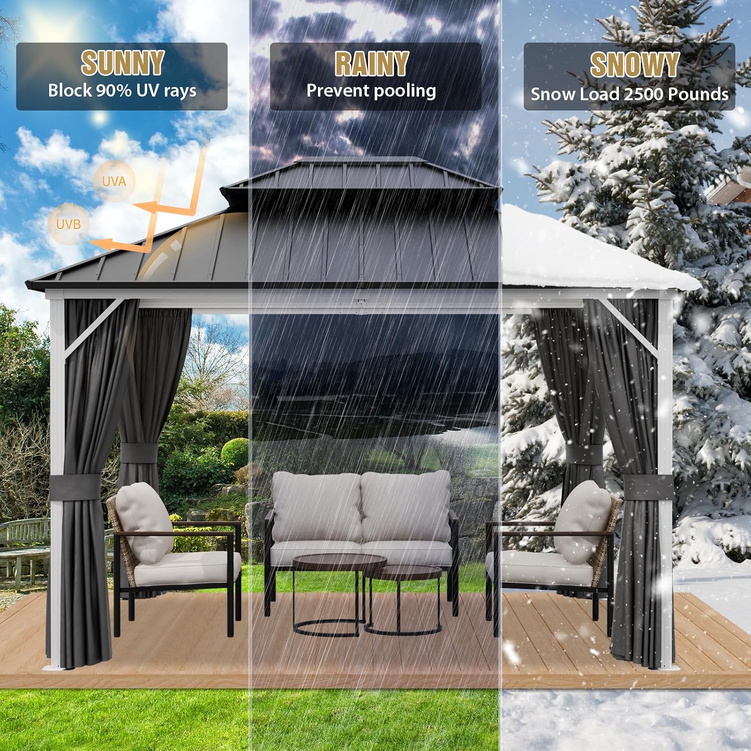 COOS BAY 12x10 Hardtop Gazebo with Aluminum Frame, Galvanized Steel Roof with UV Protection for Patio, Backyard, Garden, Outdoor Events, White/Gray