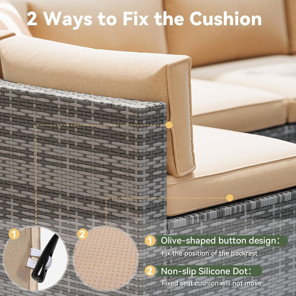 Aoxun Replacement Cushions for Outdoor Furniture, 14-Piece Outdoor Cushions for Patio Furniture, Deep Seat, Splash-Proof & Fade Resistant Couch Cushion for 6-Seat Patio Conversation Sets, Beige