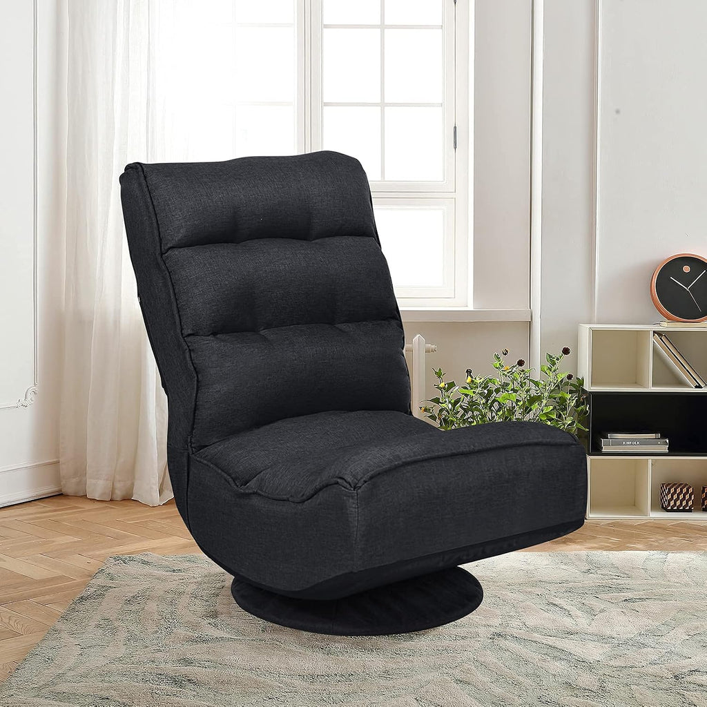 Giantex 360 Degree Swivel Gaming Chair, 6 Position Adjustable Folding Floor Chair, 300lb Spring Support, Comfortable Padded Backrest, Lazy Sofa Chair Game Rocker for Teens Adults (Black)