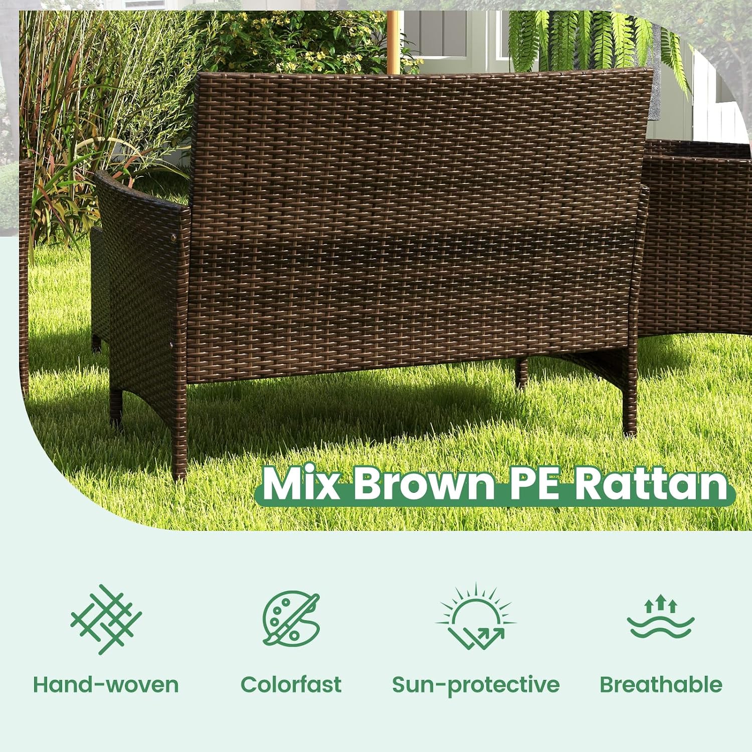 RELAX4LIFE 4-Piece Patio Furniture Set - Rattan Outdoor Conversation Bistro Set w/Cushions, Glass Coffee Table, Wicker Chairs & Loveseat for Garden Backyard Porch, Balcony Furniture Set (1, Beige)