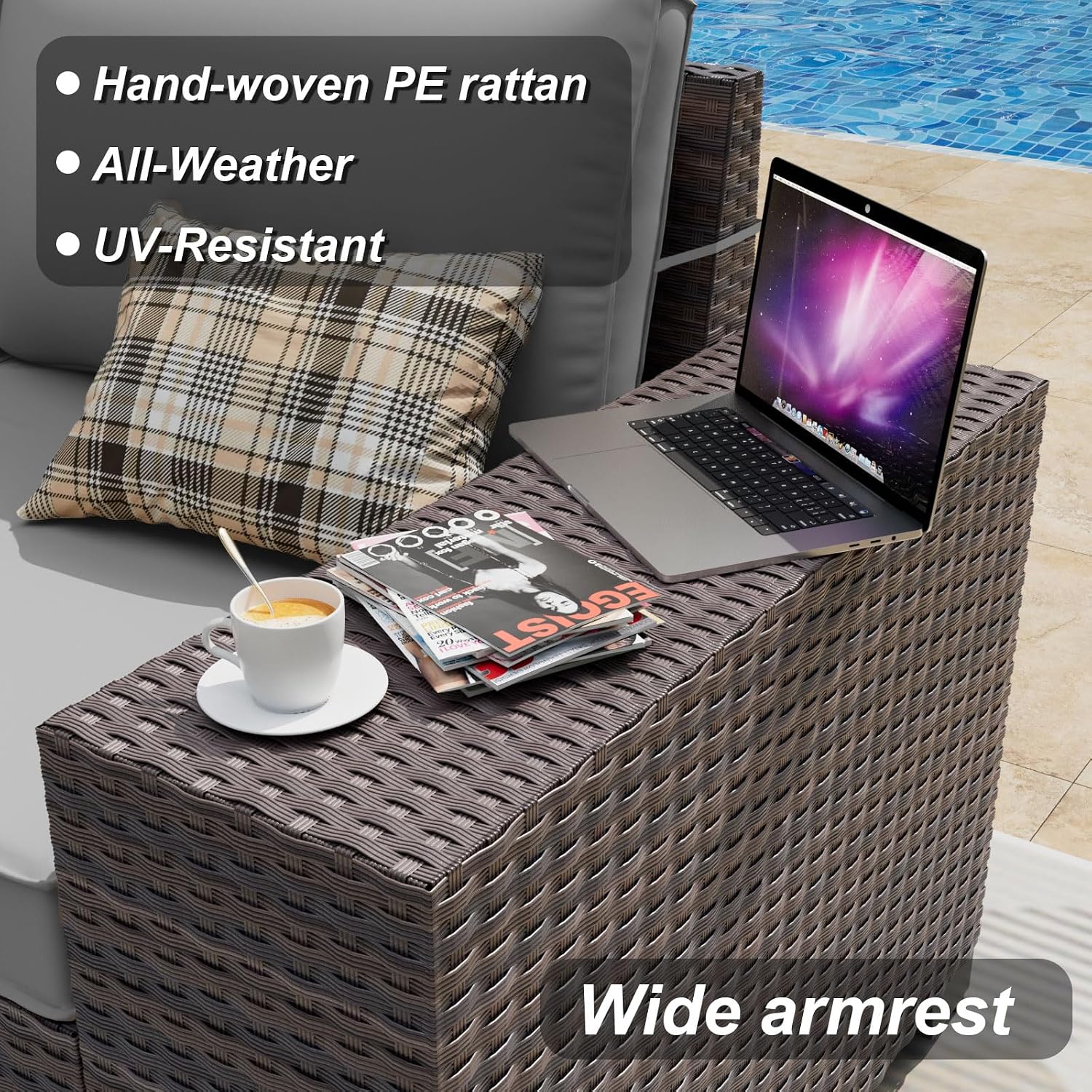 ALAULM 6 Pieces Patio Furniture Set, Oversized Seat/Armrest and High Back Wicker Sectional Furniture Set with Thick Cushion for Backyard, Garden, Grey