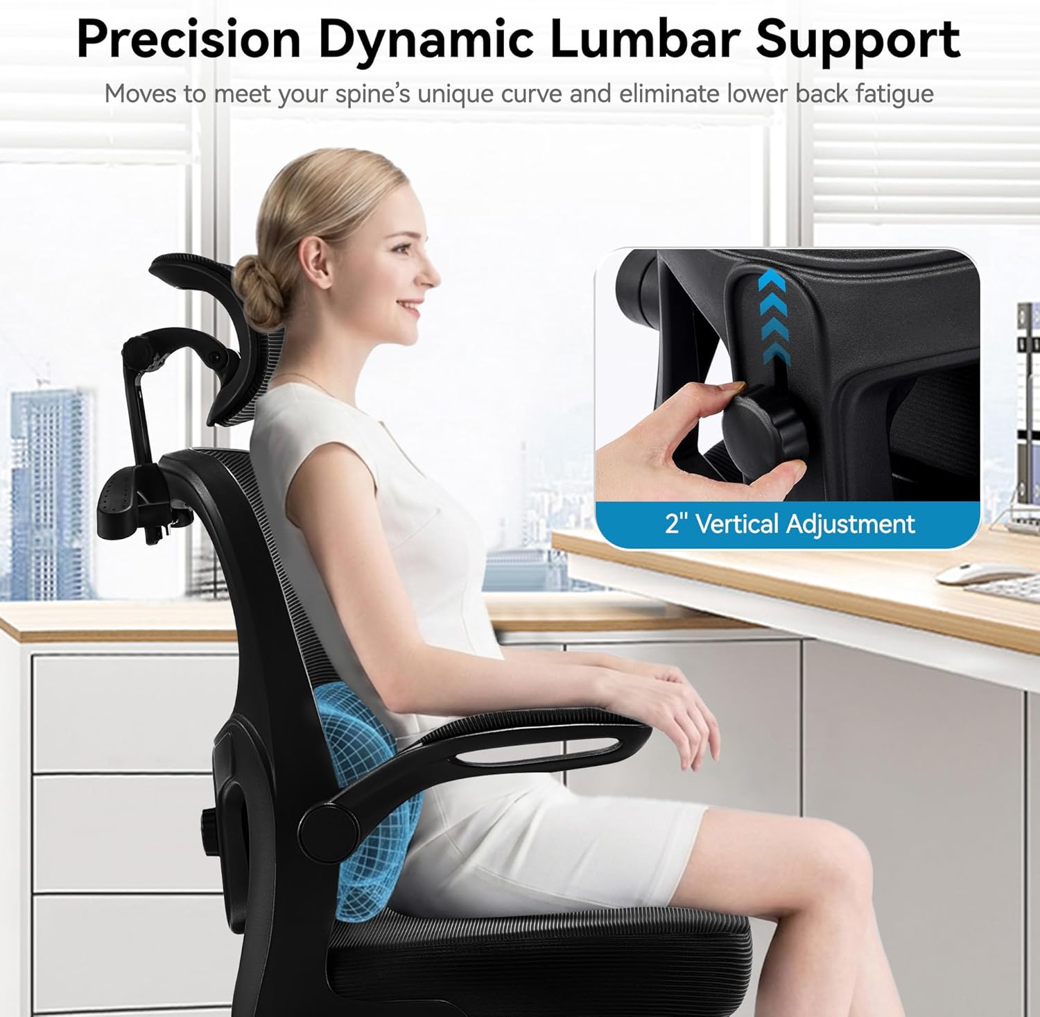 AreShark Office Chair-Ergonomic Desk Chair with Hidden Hanger & Flip-Up Arms, High Back Mesh Computer Chair with 2D Headrest & Adjustable Lumbar, Comfy Rolling Task Chair for Home Work Gaming, Black