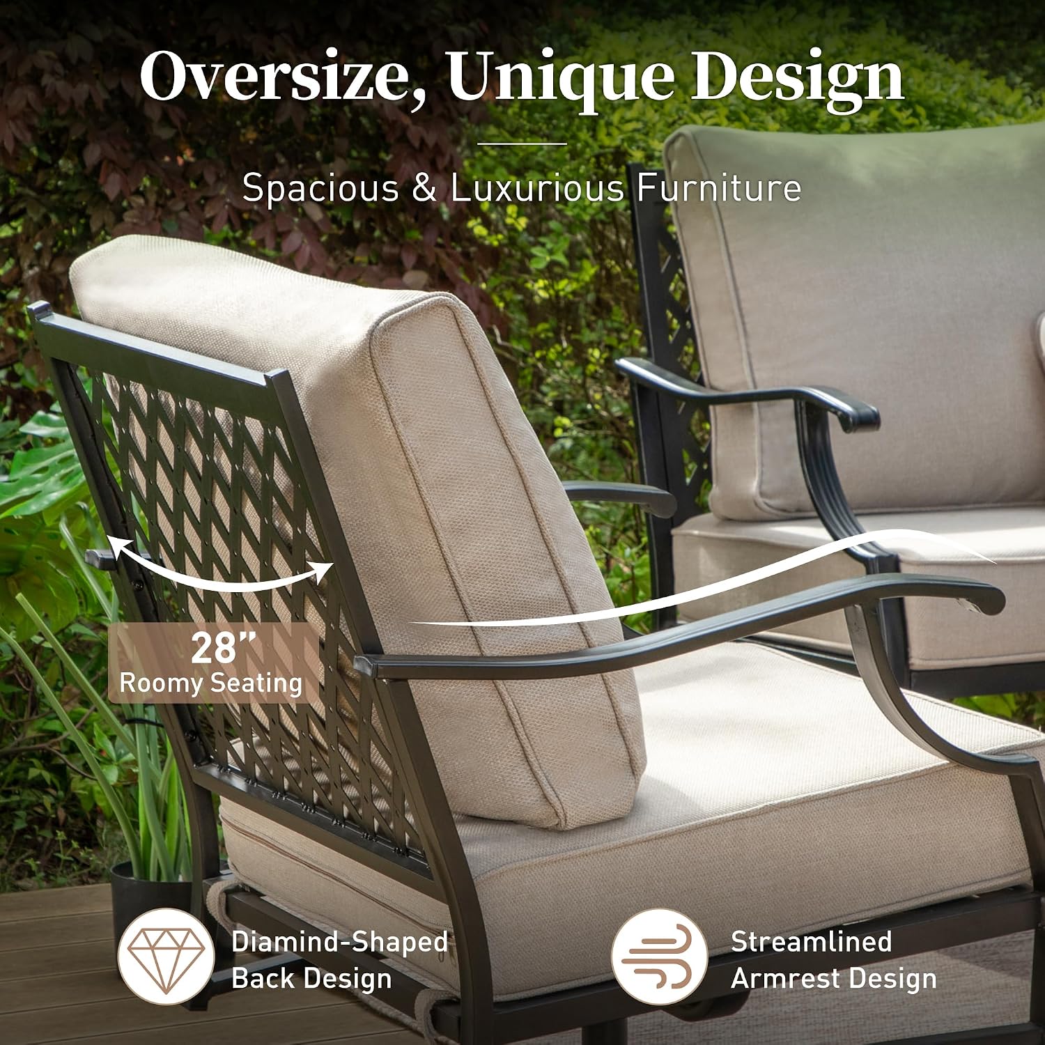 SUNSHINE VALLEY Patio Furniture Set, Modern Metal Outdoor Patio Furniture, 3 Seater Sofa, 2 Rocking Chairs, 2 Ottomans and 5.75' Extra Thick Cushion, Patio Conversation Set for Garden Backyard Deck
