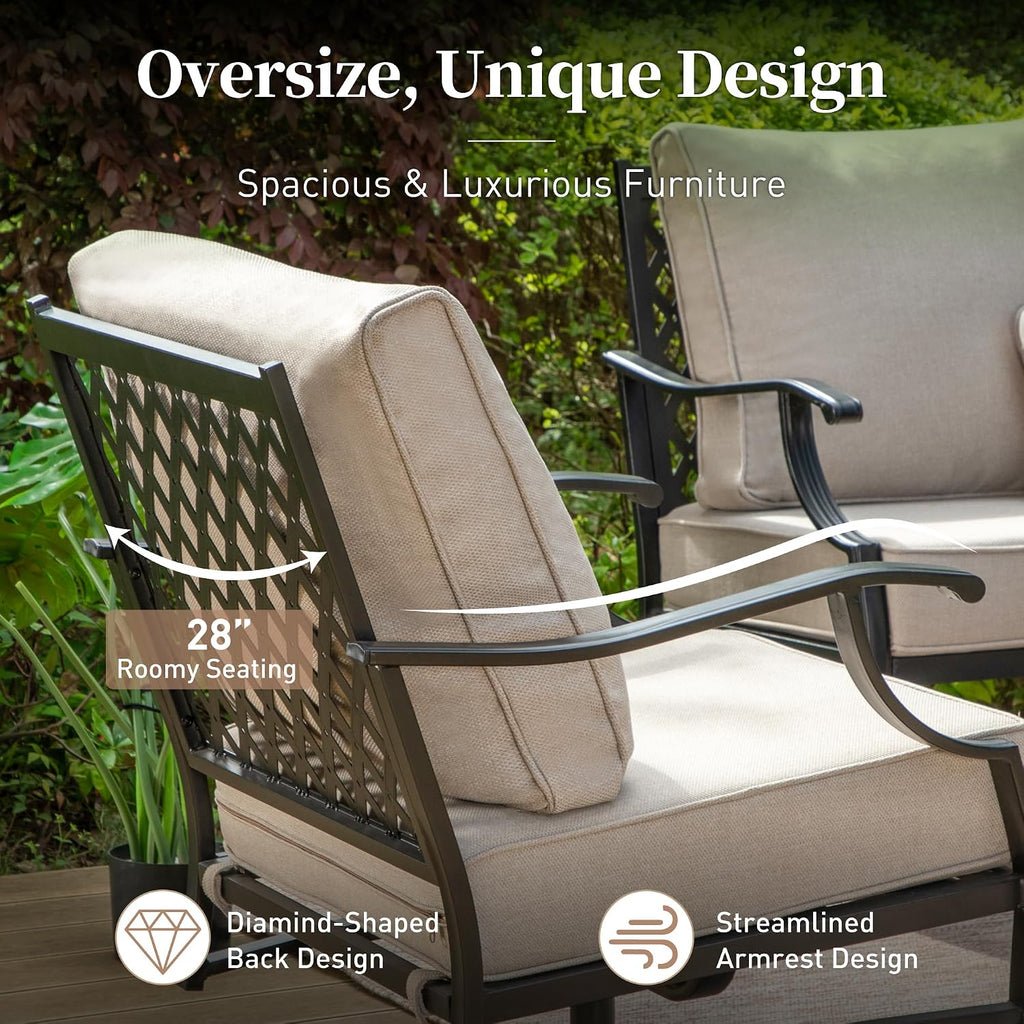 SUNSHINE VALLEY Patio Furniture Set, Modern Metal Outdoor Patio Furniture, 3 Seater Sofa, 2 Fixed Chairs, 2 Ottomans and 5.75' Extra Thick Cushion, Patio Conversation Set for Garden Backyard Deck