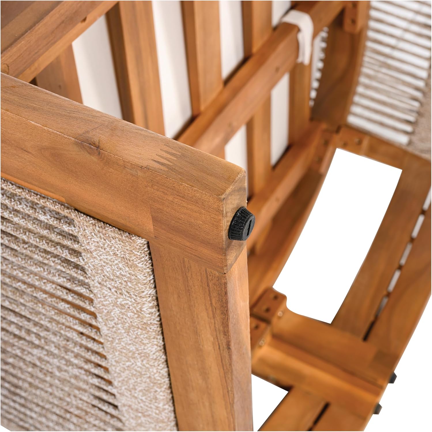 Acacia Wood Patio Multi-Person Sofa Set with Round Coffee Table and Woven Rope Accents, All-Weather Conversation Set Outdoor Seating Group for Garden Backyard Poolside Balcony (Teak+Beige)