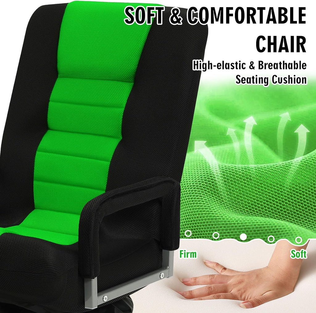 Swivel Floor Gaming Chair w/Armrests,Folding Video Reclining Sofa w/6 Adjustable Position, Padded Backrest & Cushion, Lazy Lounger Couch for E-Sports, Reading, Relaxing, Watching TV, Green