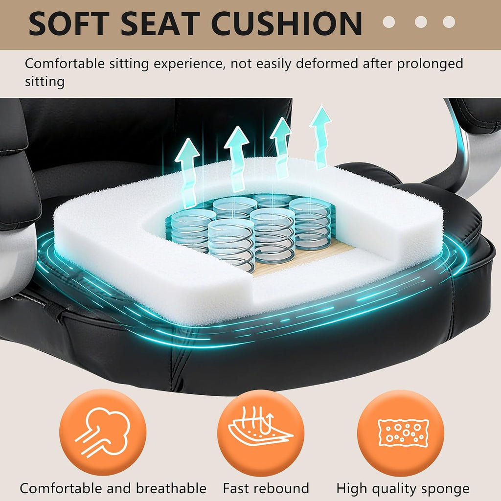 FDW Office Chair Computer High Back Adjustable Ergonomic Desk Chair Executive PU Leather Swivel Task Chair with Armrests Lumbar Support (Dark Black)