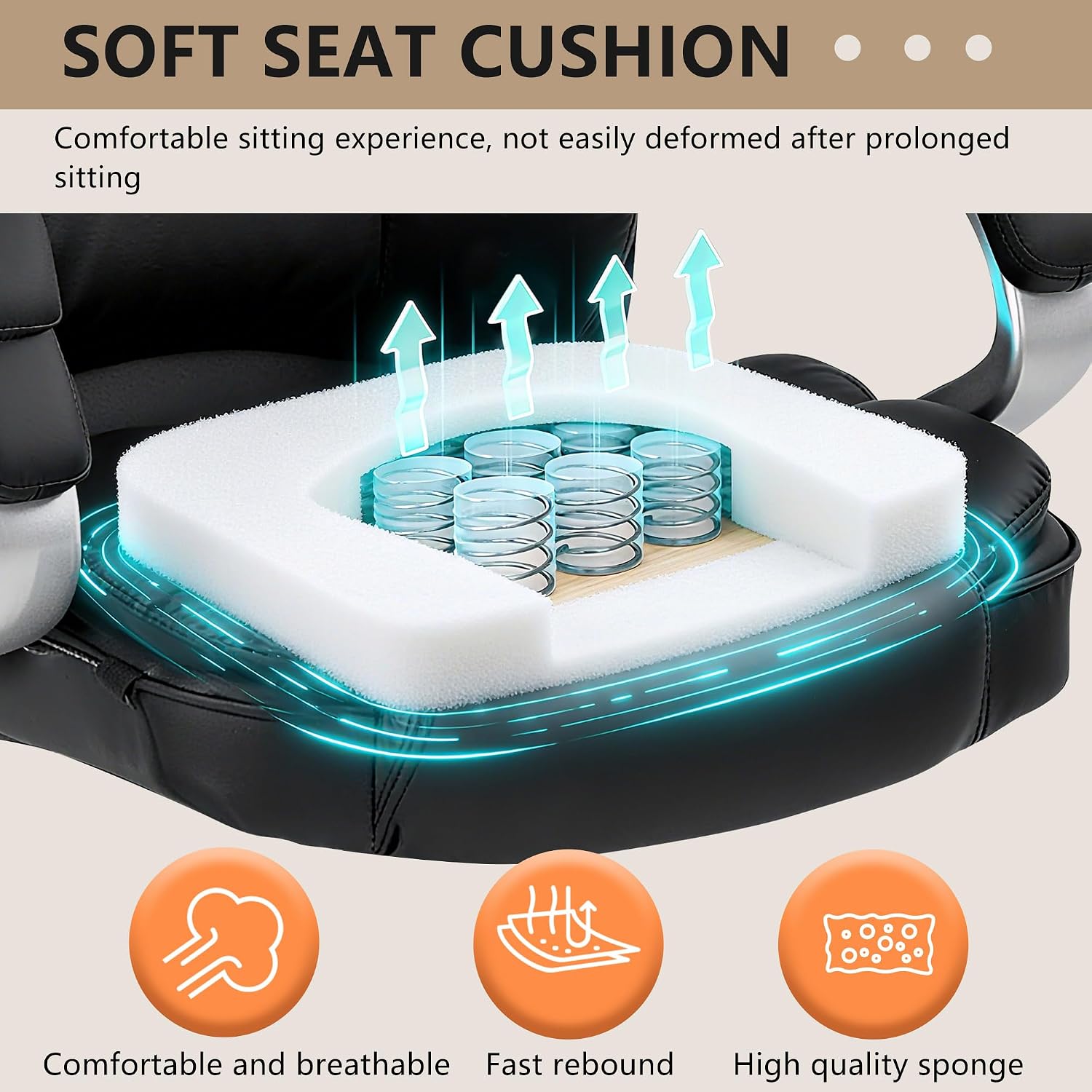 FDW Office Chair Computer High Back Adjustable Ergonomic Desk Chair Executive PU Leather Swivel Task Chair with Armrests Lumbar Support (Dark Black)