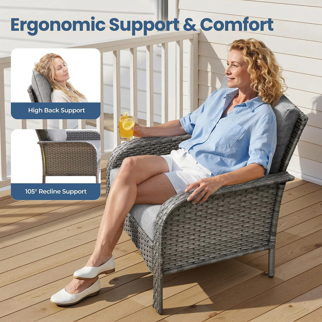 Wicker Patio Furniture Set High Back Loveseat Sofa Couch Armchair Coffee Table, All Weather Rattan 4 Pieces Outdoor Conversation Sets for Patio Porch Deck Backyard Poolside, Dark Gray