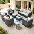 ovios 8 Pieces Patio Furniture Set, Outdoor Wicker Sofa Couch with Swivel Chairs, Rocking Glider Rocker with Comfy Cushions All Weather Rattan Conversation Set, Beige