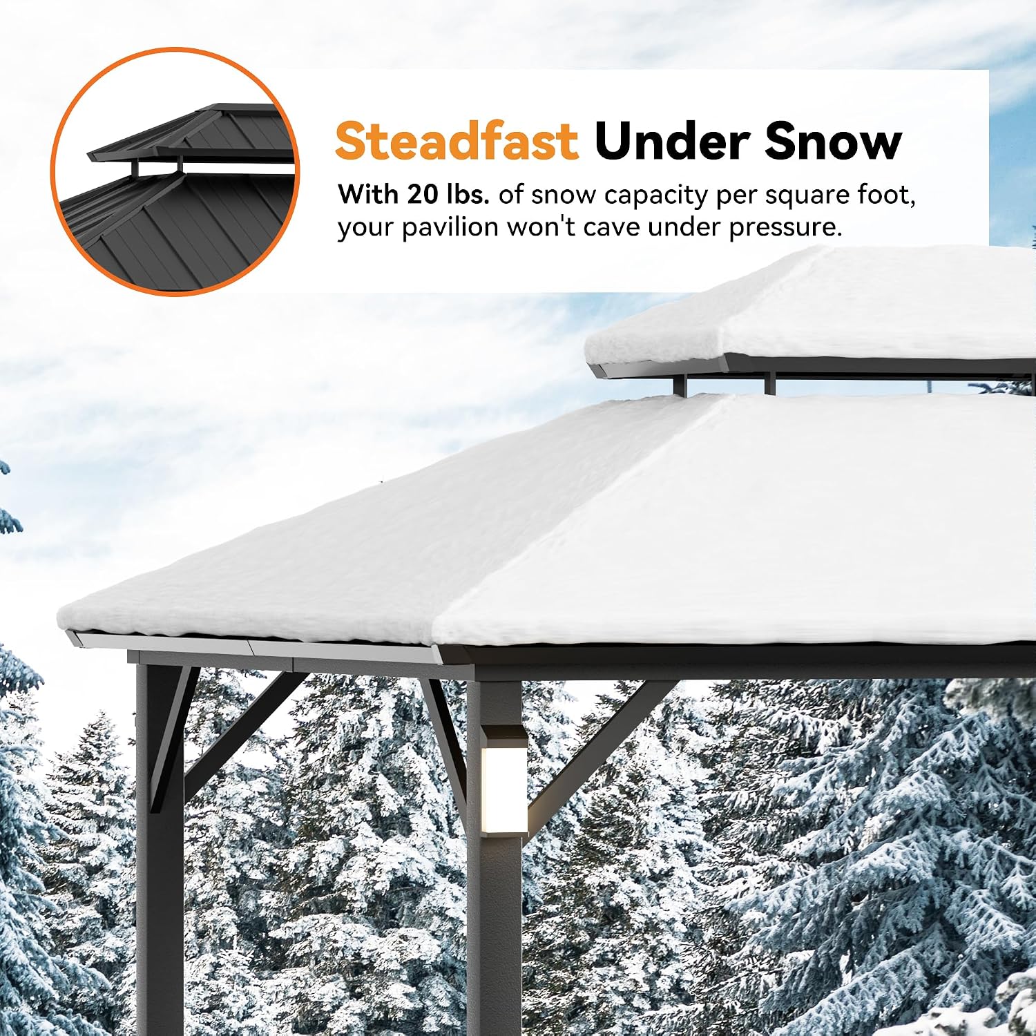 Modern Shade The Horizon Hard Top Gazebo 10' x 14' with 4 LED Lights, Permanent Hardtop Gazebo with Galvanized Steel Double Roof, Metal Gazebo with Decor Hooks, Mosquito Nettings for Patio, Black