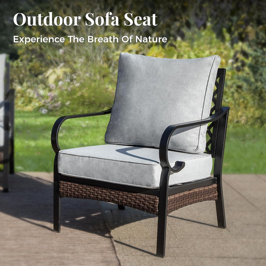 MIXPATIO Patio Furniture Set with Fire Pit Table, 4 PCS Metal Outdoor Conversation Set with 5.75'' Extra Thick Cushion, 2 Chairs, 3-Seat Sofa and Gas Fire Pit Table, Light Grey