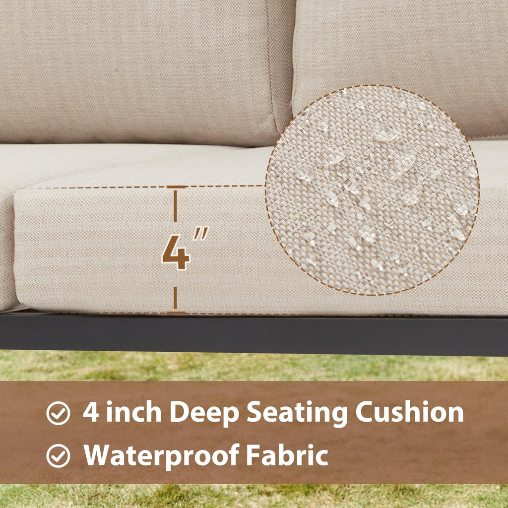 EROMMY 6 Pieces Patio Furniture Sets, Metal Outdoor Sectional Furniture L Shape Patio Conversation Sets with Fauxwood Coffee Table & 6.5' Olefin Cushions for Backyard, Garden, Poolside