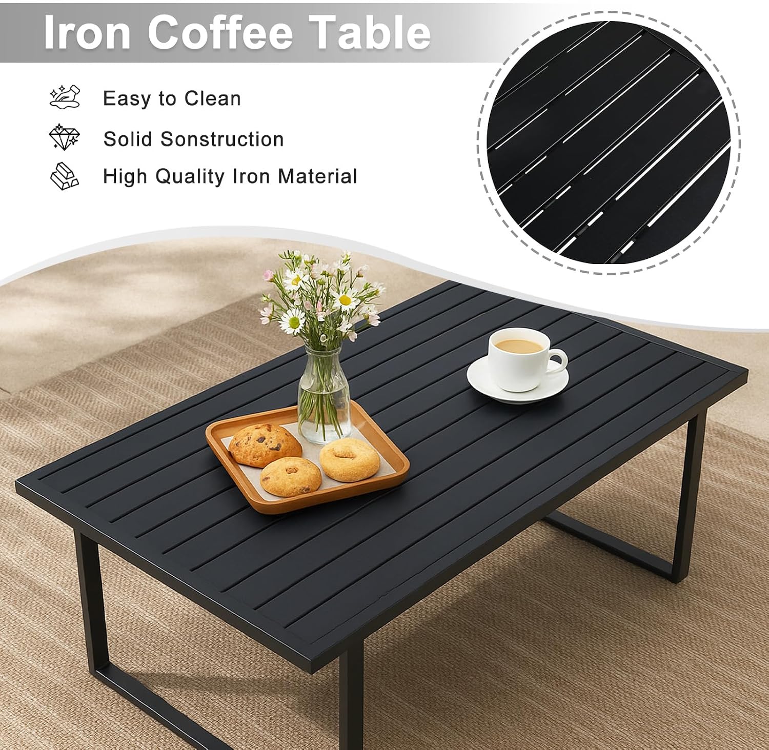 VINGLI Outdoor Metal Patio Furniture Sets 4-Piece, Sectional Outdoor Conversation Sets w/Iron Coffee Table, Patio Couch with Removable Cushion for Porch, Garden, Poolside