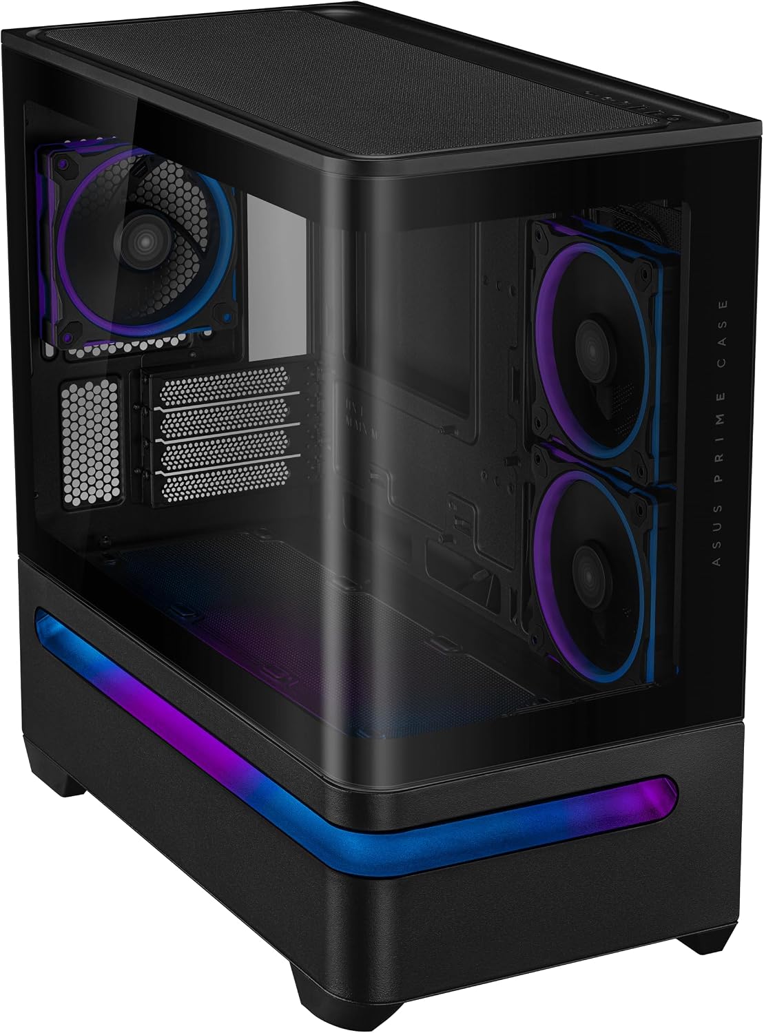 ASUS Prime AP202 ARGB Black mATX pc case with Fully Tempered Curved Glass, Supports Graphics Cards up to 420mm Long, 360mm Long radiators, Easy-Detach Rail, Patented Slot Vent, 3 Built-in ARGB Fans