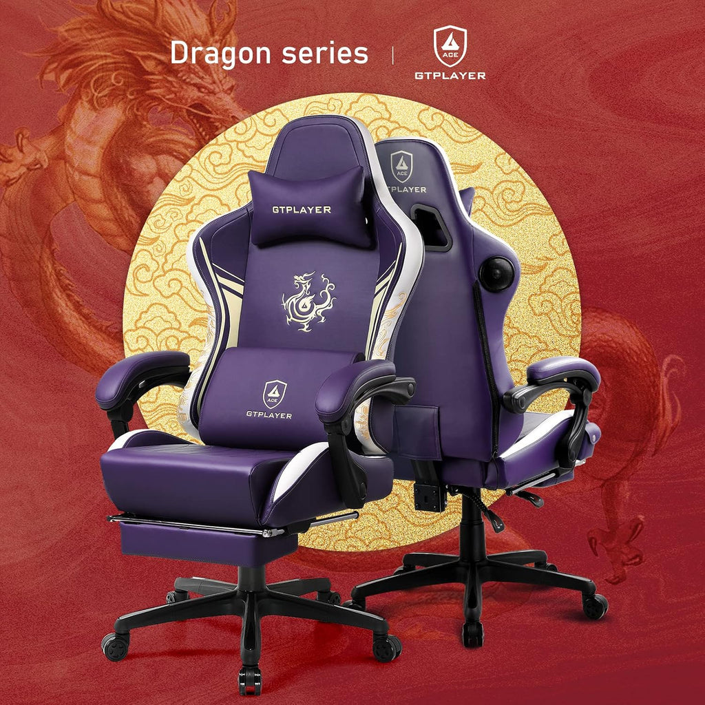 GTPLAYER Gaming Chair with Bluetooth Speakers and Footrest, Dragon Series Video Game Chair, Heavy Duty Ergonomic Chair Esports Gaming Chair, Computer Office Desk Chair (Purple)