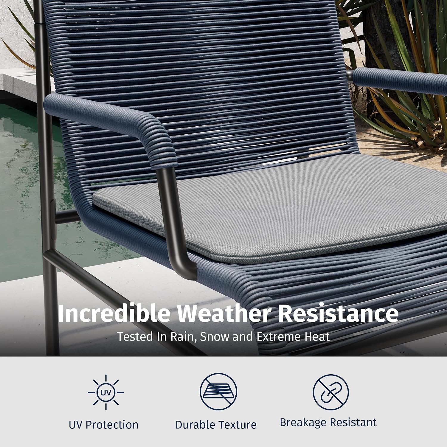 East Oak 4 Piece Patio Furniture Set, Outdoor Furniture with PE Wicker Rattan Chairs and Coffee Table, Modern Patio Conversation Set with Soft Pad for Garden, Backyard and Porch, Navy Blue